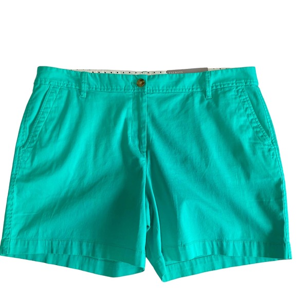 Talbots Aqua Green 6" Girlfriend Shorts Size 14P Super Soft Chino NWT Flat Front - Picture 1 of 9